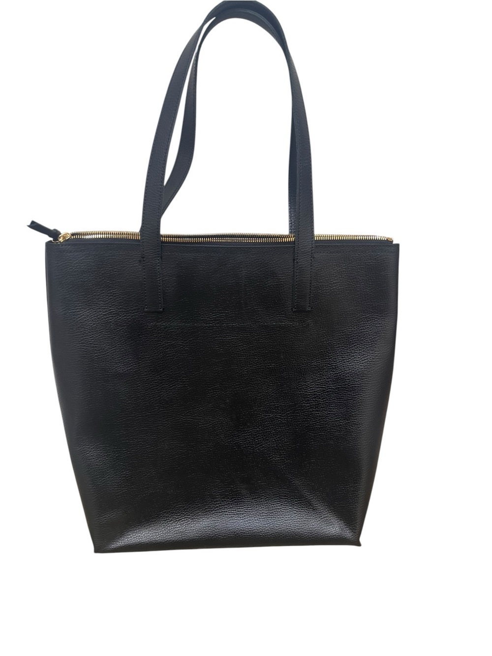 Mark & Graham Black Leather Tote with Gold Zip